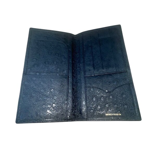 Ostrich Pigskin Black Bi-Fold Embossed Leather With Multiple Card Slots Wallet - Picture 3 of 9